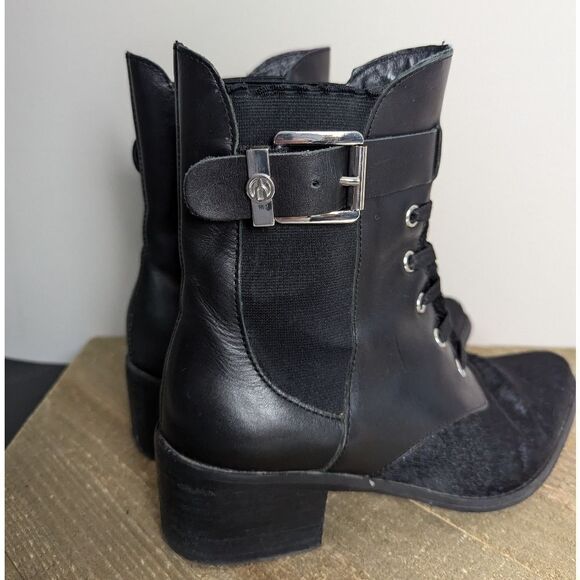 The Wishbone collection Women's black ankle booties pony leather 6 - Picture 7 of 11